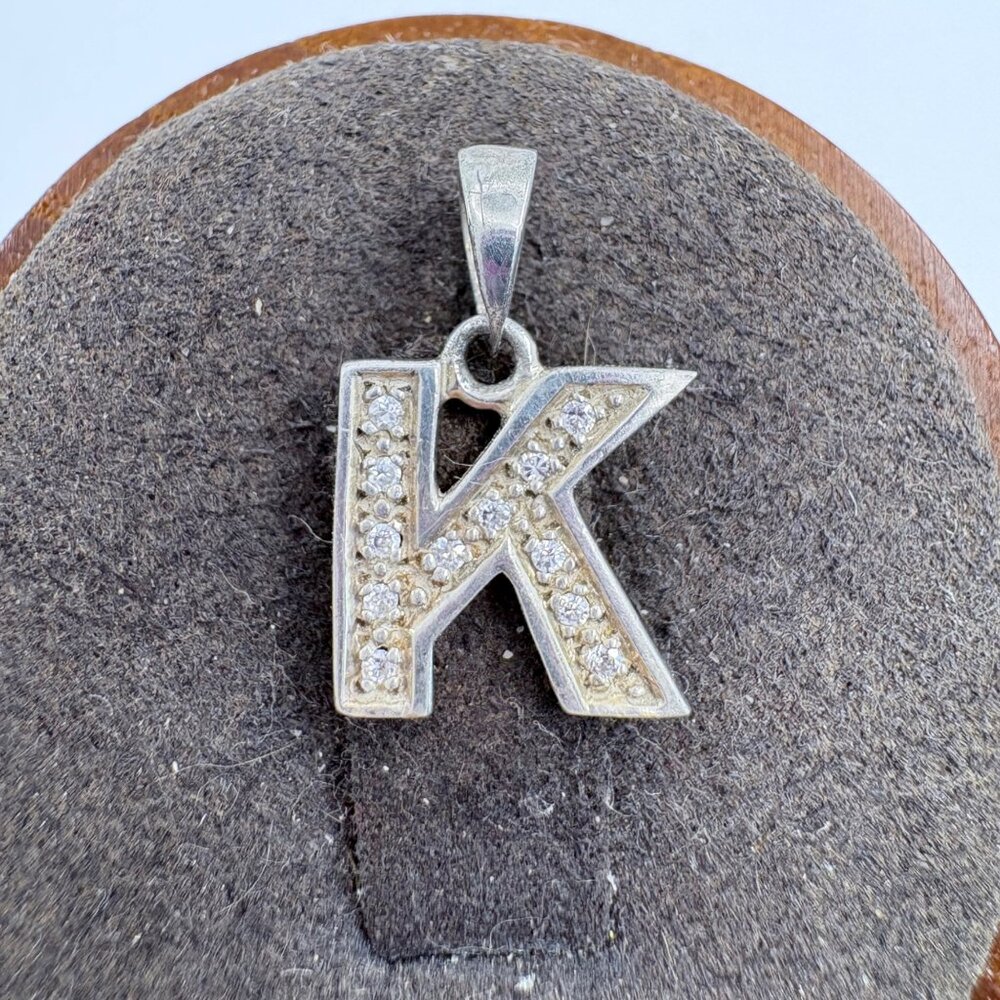VTG Sterling Silver 925 Cubic Zirconia Letter K Initial Pendant Size 0.5" Length